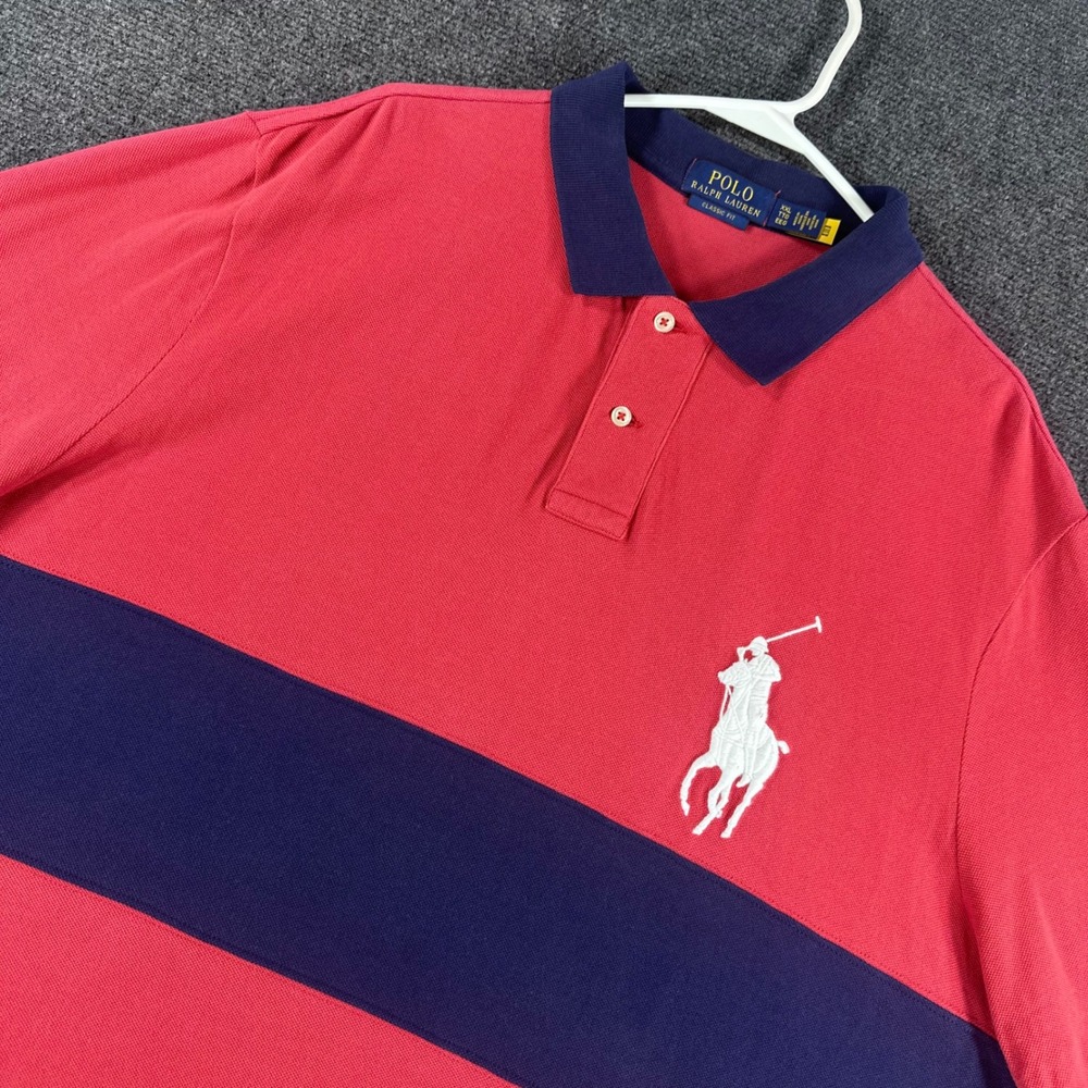 Polo Ralph Lauren Polo Shirt Mens XXL 2XL Pink Blue Big Pony Striped Classic Fit